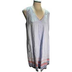 J Jill Love‎ Linen Blue Sleeveless V Neck Stripe Hem Casual Dress